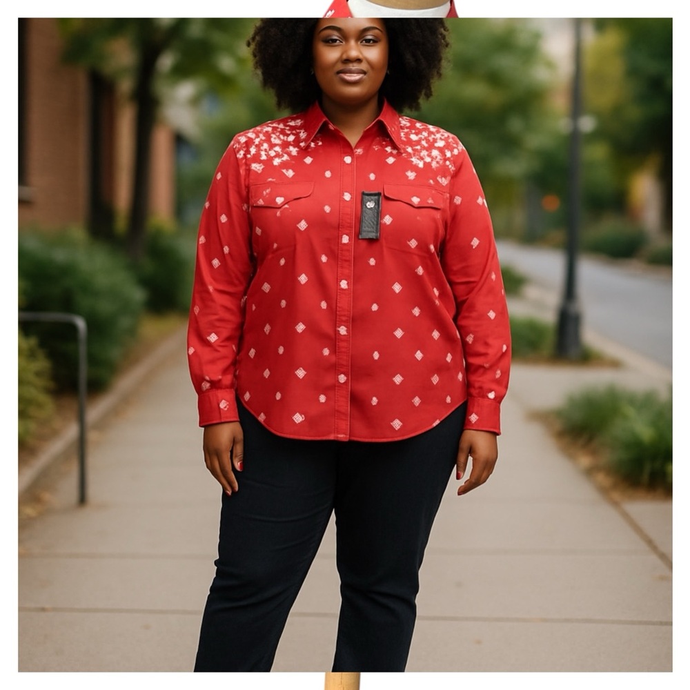 Wrangler Red Button Down Shirt with Dress Collar